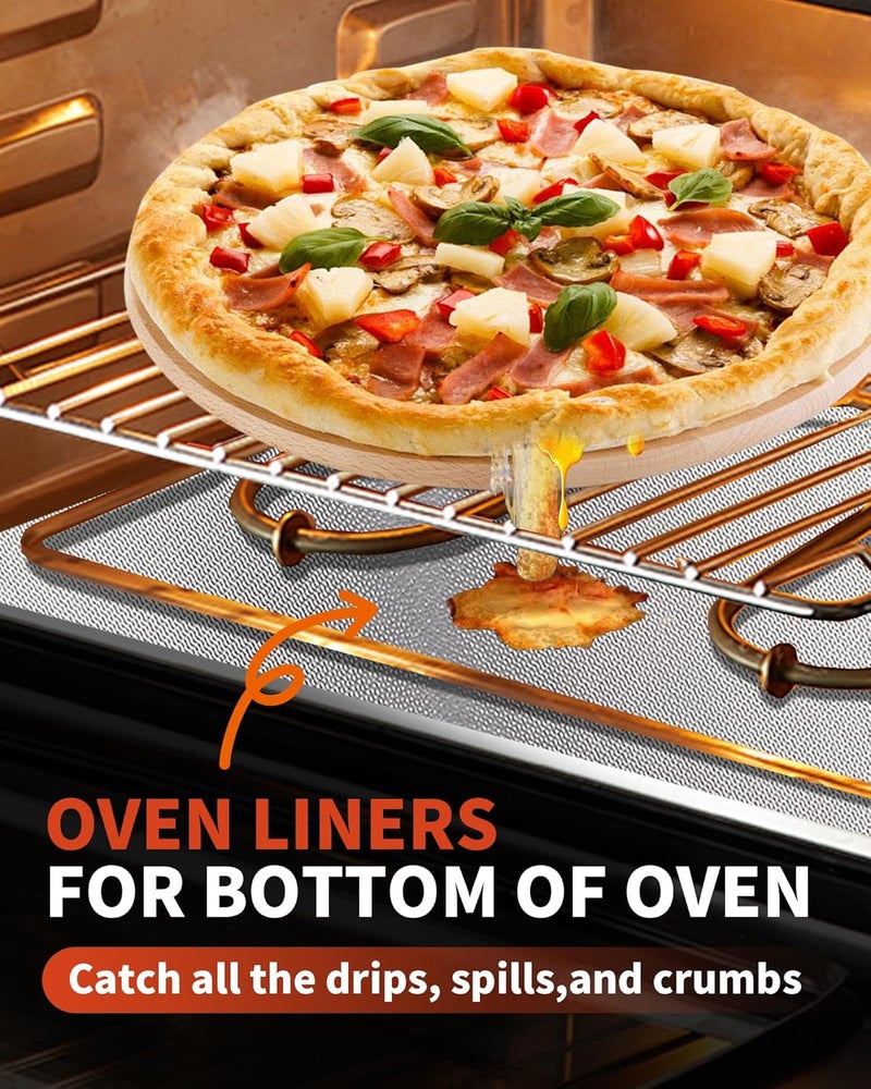 Buself Oven Liners for Bottom of Oven - 2 Pack Large Heavy Duty Oven Mats, 17"x 25" Reusable Matt Liner for Electric, Gas, Toaster Ovens & Grills, BPA & PFOA Free, Kitchen Essentials, Silver - Image 2